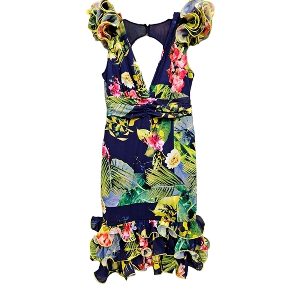 CQ by CQ Navy with Tropical Deep V Ruffled Cap Sleeve. - Picture 15 of 15